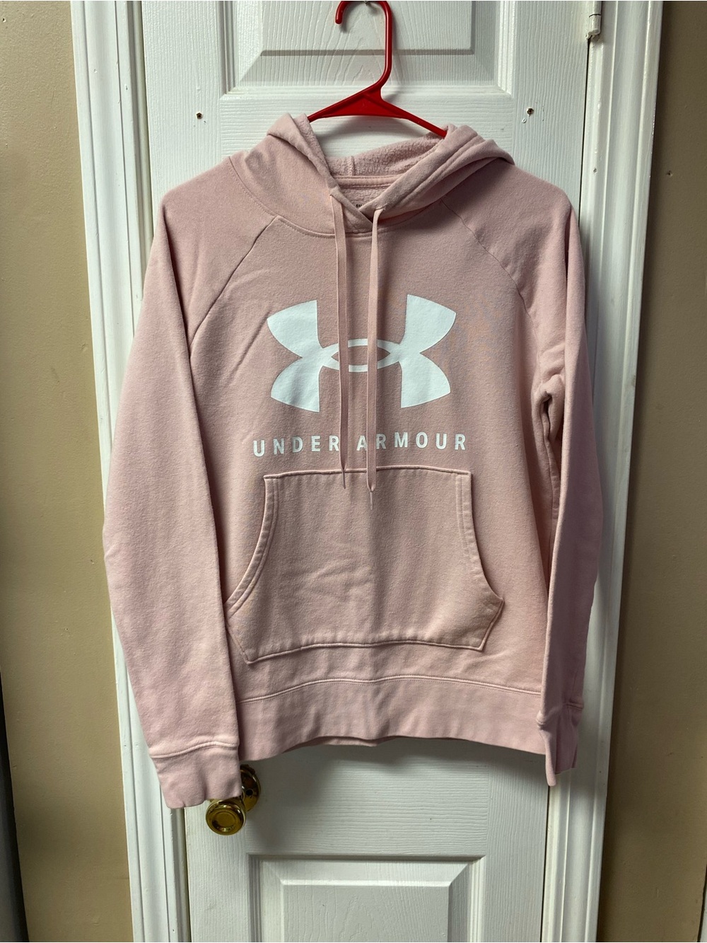 Under Armour Women's Light Pink Cowl Neck Hoodie with White Logo- Has a SPOT